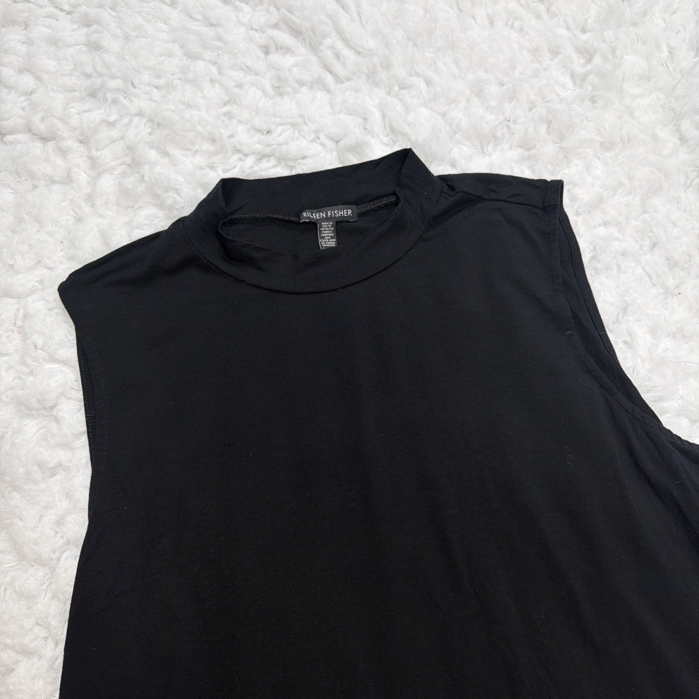 EILEEN FISHER XL Black Mock Neck Top Sleeveless Minimalist Viscose Stretch USA
